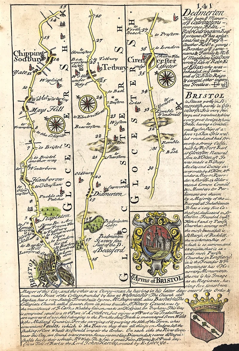 Road Map Gloucestershire c1720