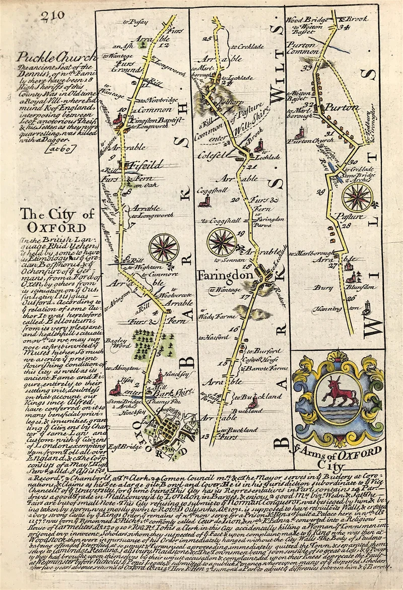 Road Map Oxford Berkshire  c1720 SOLD!